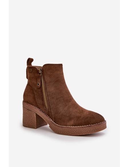 Lined Women's Boots with Block Heel in Faux Suede Dark Brown Velarilla