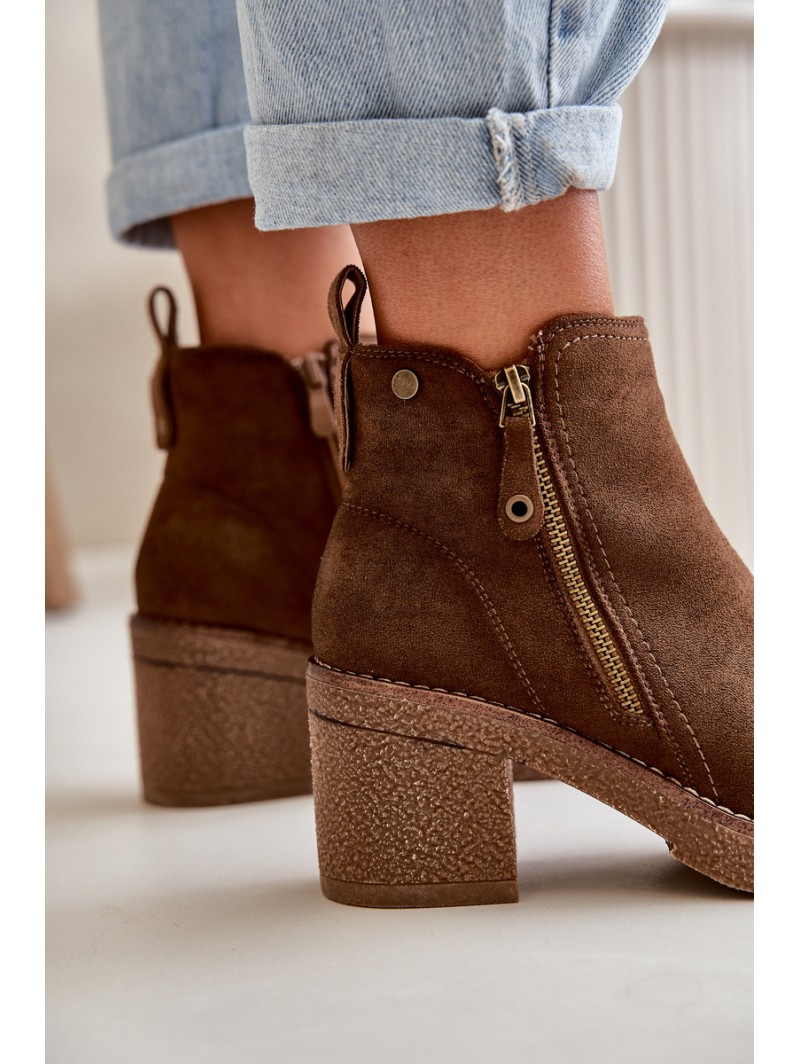 Lined Women's Boots with Block Heel in Faux Suede Dark Brown Velarilla