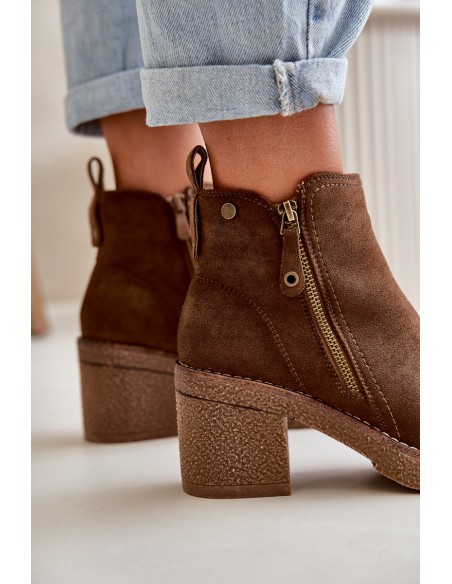 Lined Women's Boots with Block Heel in Faux Suede Dark Brown Velarilla
