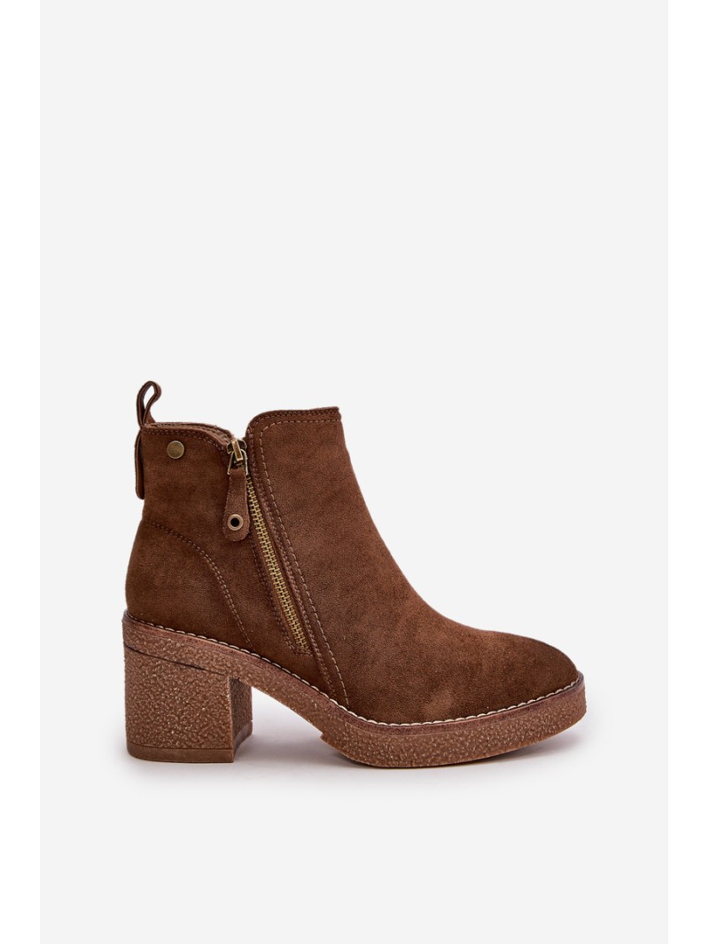 Lined Women's Boots with Block Heel in Faux Suede Dark Brown Velarilla