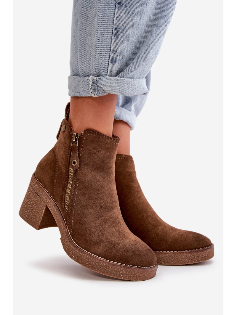 Lined Women's Boots with Block Heel in Faux Suede Dark Brown Velarilla