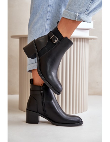 Women's Winter Insulated Boots with Heel and Buckle Black Nevillira