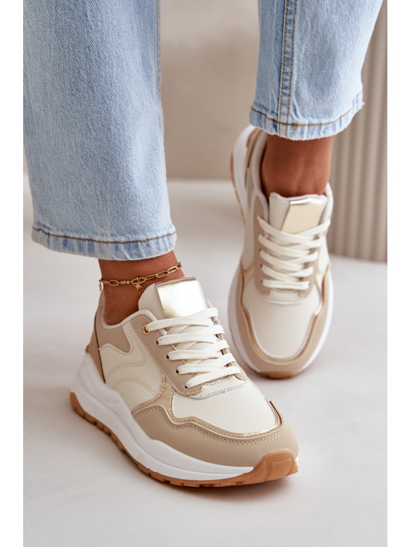 Women's Platform Sneakers Made Of Eco Leather Beige Issatta