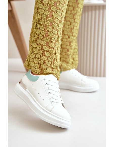 Low Women's Sneakers On Platform Made Of Eco Leather White-Green Nevelena