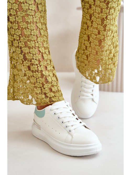 Low Women's Sneakers On Platform Made Of Eco Leather White-Green Nevelena 2