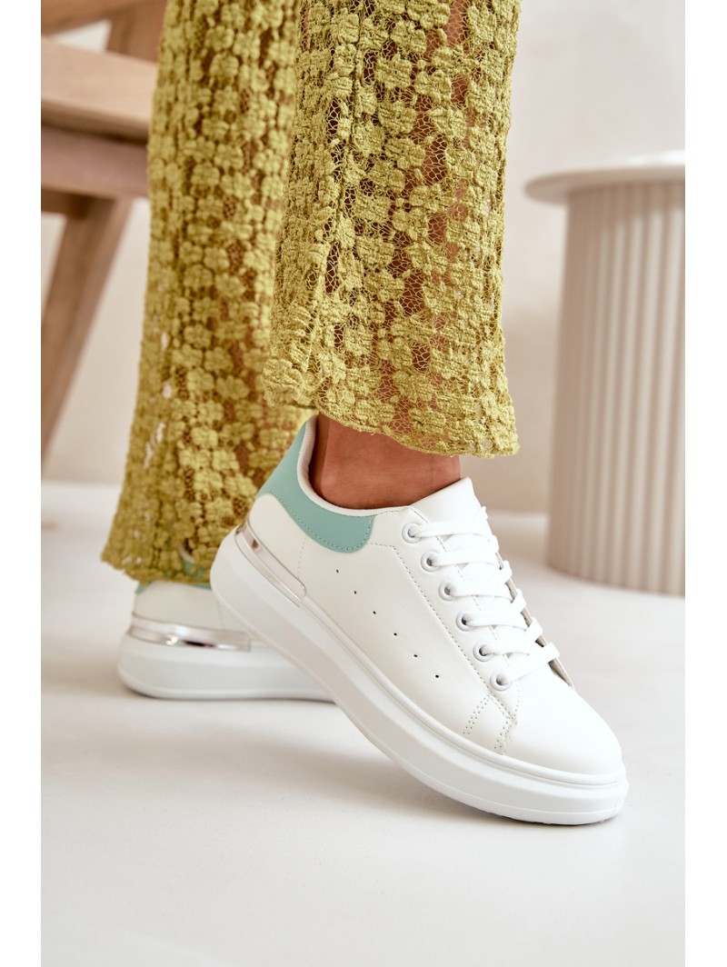 Low Women's Sneakers On Platform Made Of Eco Leather White-Green Nevelena
