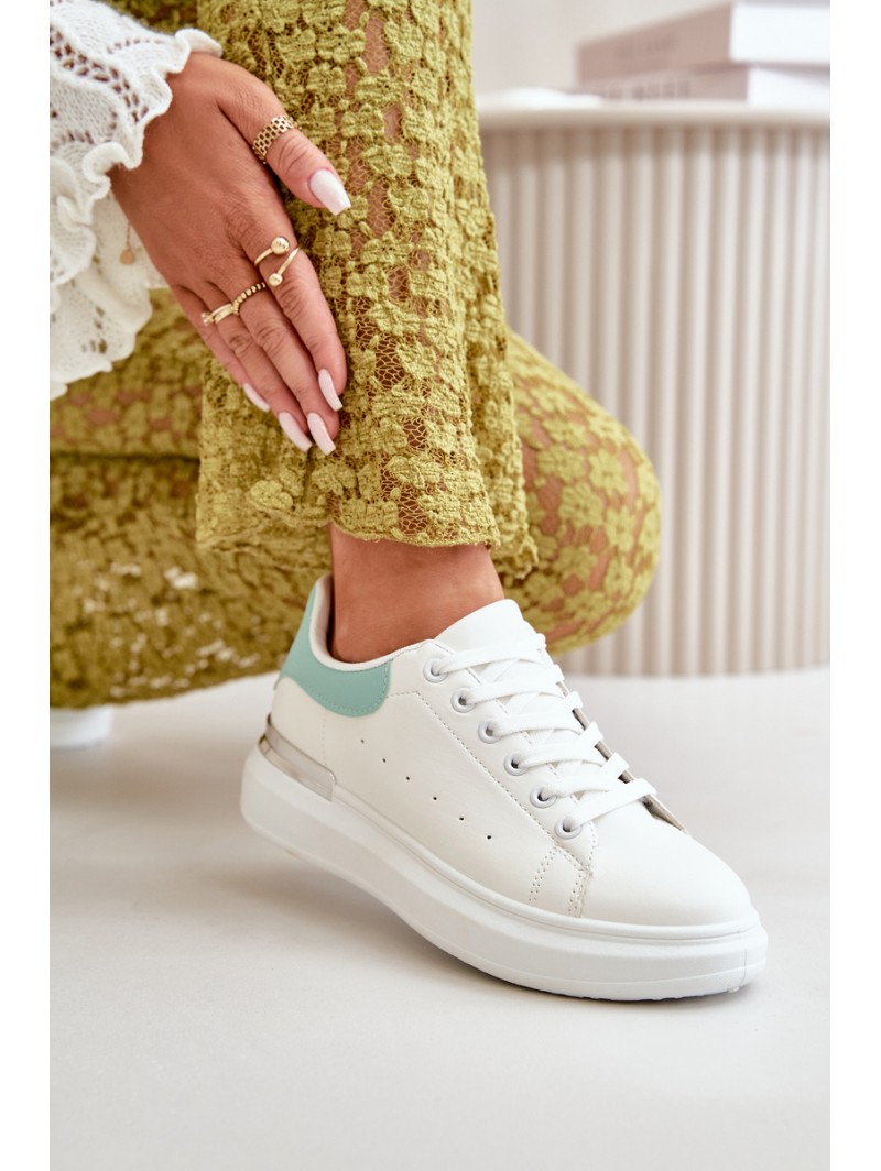 Low Women's Sneakers On Platform Made Of Eco Leather White-Green Nevelena