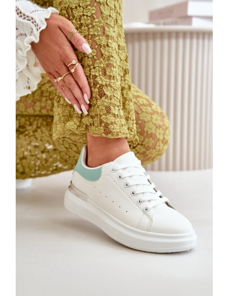 Low Women's Sneakers On Platform Made Of Eco Leather White-Green Nevelena