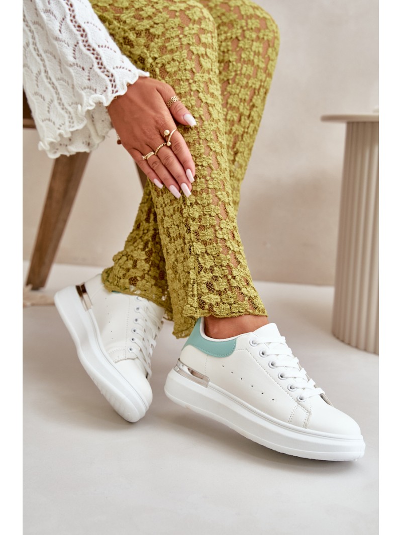 Low Women's Sneakers On Platform Made Of Eco Leather White-Green Nevelena