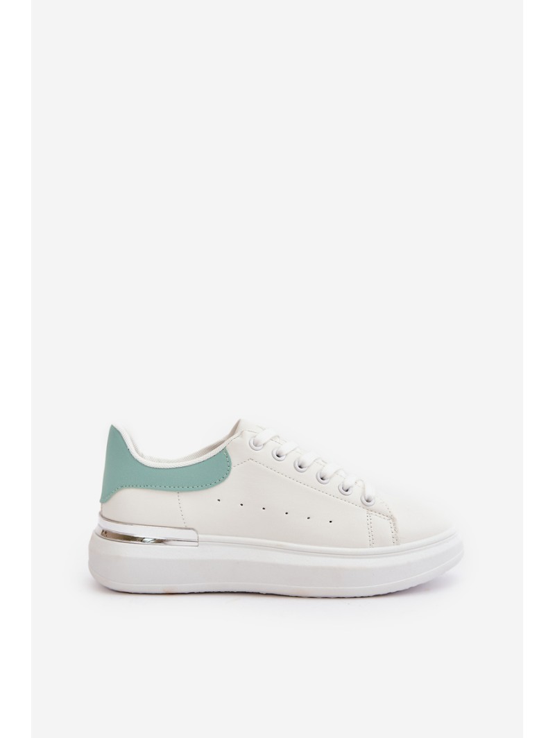 Low Women's Sneakers On Platform Made Of Eco Leather White-Green Nevelena