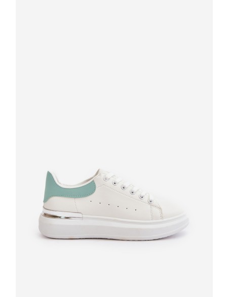 Low Women's Sneakers On Platform Made Of Eco Leather White-Green Nevelena