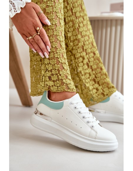 Low Women's Sneakers On Platform Made Of Eco Leather White-Green Nevelena