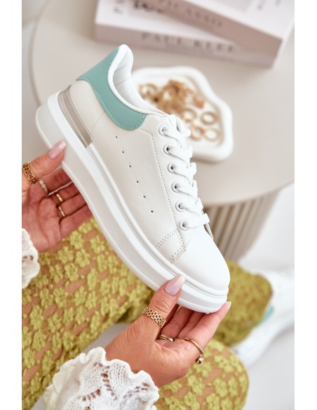 Low Women's Sneakers On Platform Made Of Eco Leather White-Green Nevelena