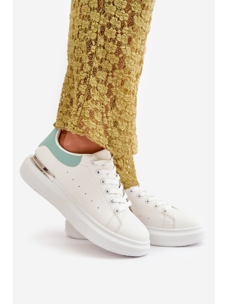 Low Women's Sneakers On Platform Made Of Eco Leather White-Green Nevelena
