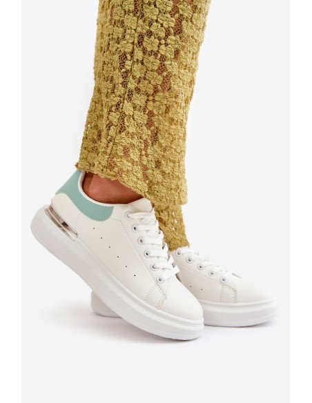 Low Women's Sneakers On Platform Made Of Eco Leather White-Green Nevelena