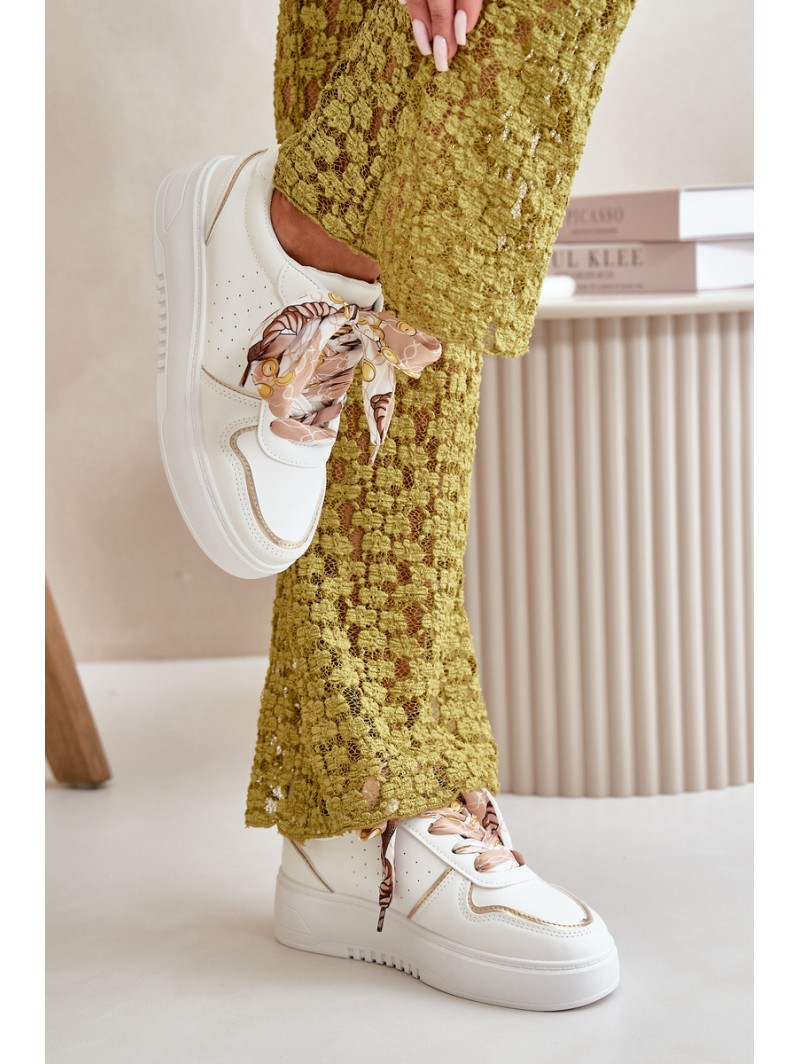 Women's Platform Sneakers With Decorative Lacing White Mistra