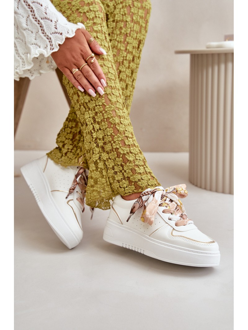 Women's Platform Sneakers With Decorative Lacing White Mistra