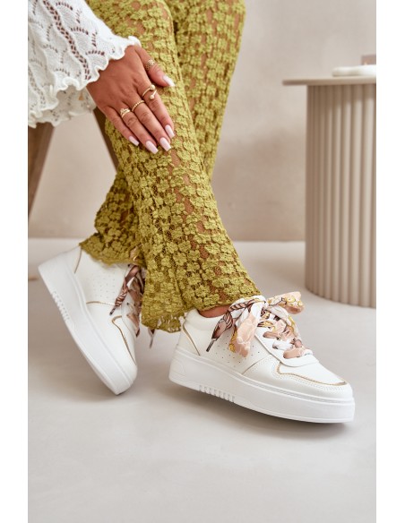 Women's Platform Sneakers With Decorative Lacing White Mistra
