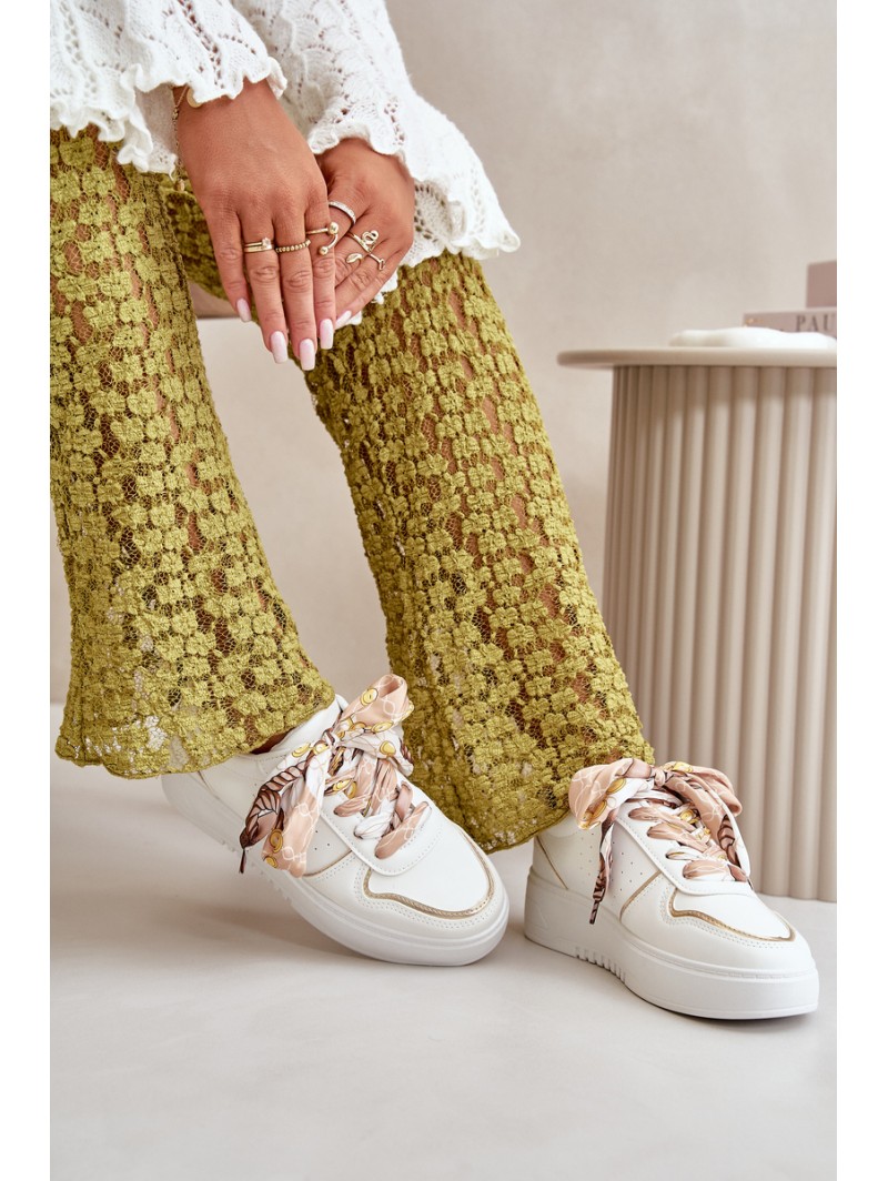 Women's Platform Sneakers With Decorative Lacing White Mistra