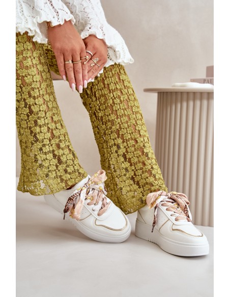 Women's Platform Sneakers With Decorative Lacing White Mistra