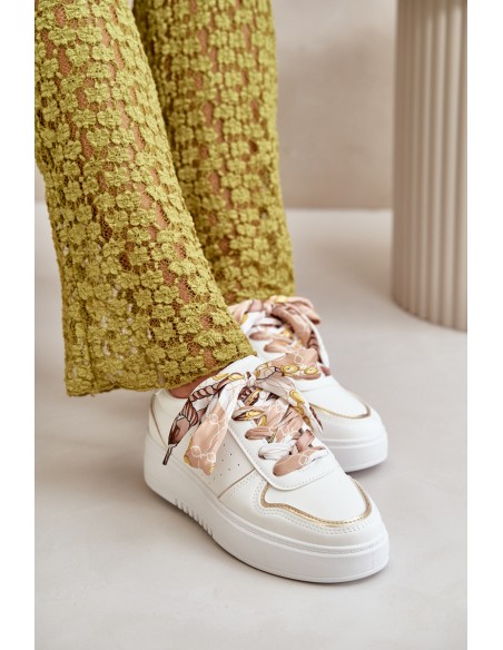 Women's Platform Sneakers With Decorative Lacing White Mistra