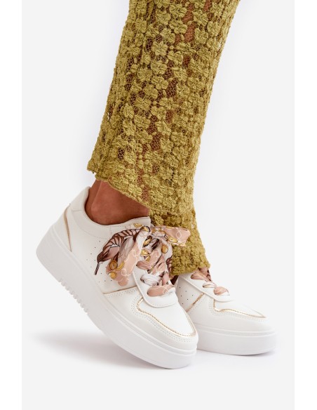 Women's Platform Sneakers With Decorative Lacing White Mistra