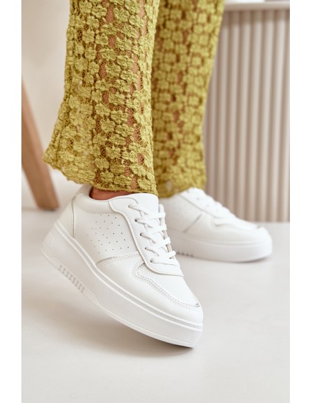 Women's Platform Sneakers With Decorative Lacing White Mistra