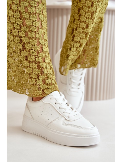 Women's Platform Sneakers With Decorative Lacing White Mistra 2