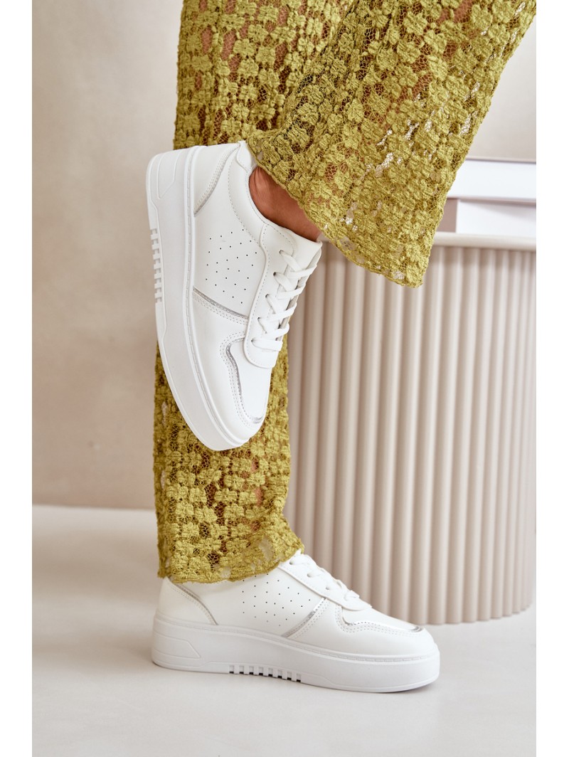 Women's Platform Sneakers With Decorative Lacing White Mistra