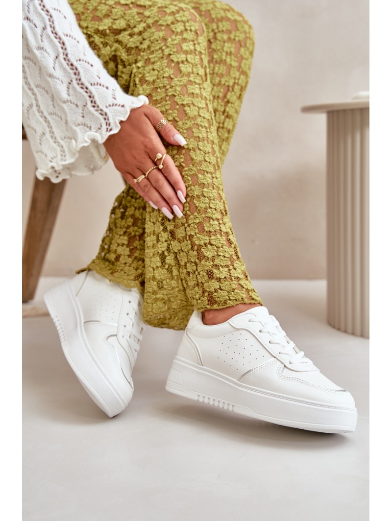 Women's Platform Sneakers With Decorative Lacing White Mistra