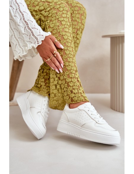 Women's Platform Sneakers With Decorative Lacing White Mistra