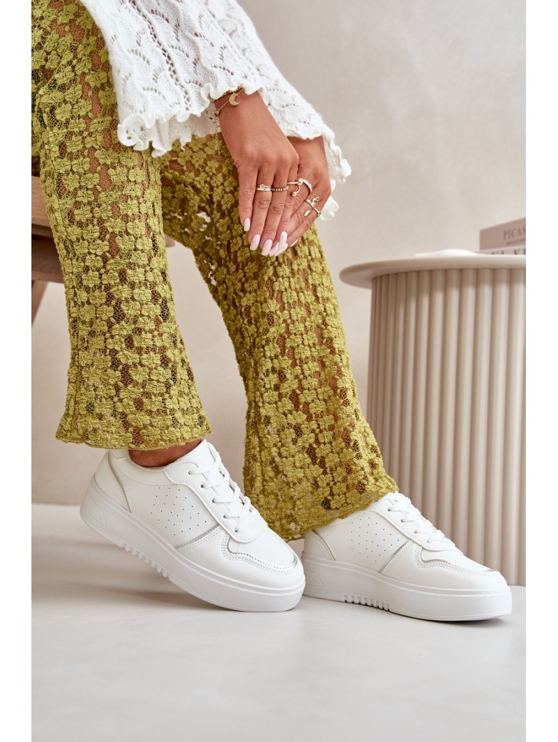 Women's Platform Sneakers With Decorative Lacing White Mistra