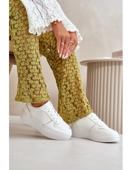 Women's Platform Sneakers With Decorative Lacing White Mistra