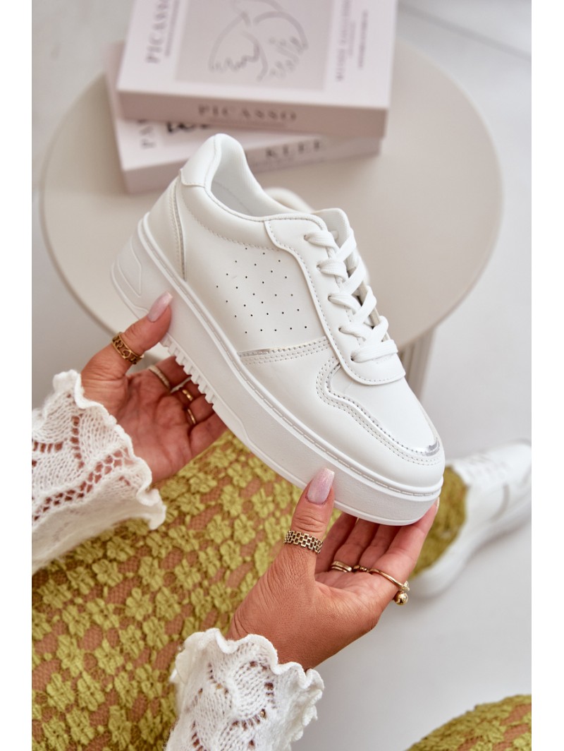 Women's Platform Sneakers With Decorative Lacing White Mistra