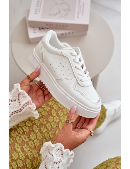 Women's Platform Sneakers With Decorative Lacing White Mistra