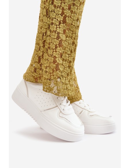 Women's Platform Sneakers With Decorative Lacing White Mistra