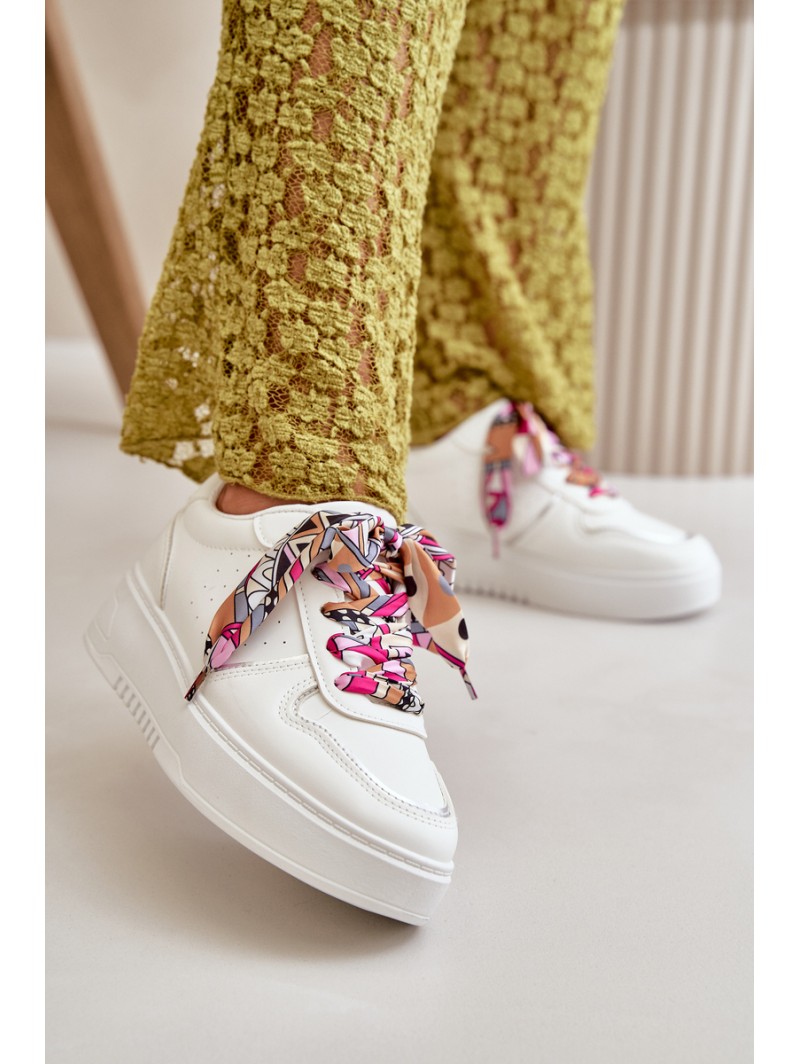 Women's Platform Sneakers With Decorative Lacing White Mistra