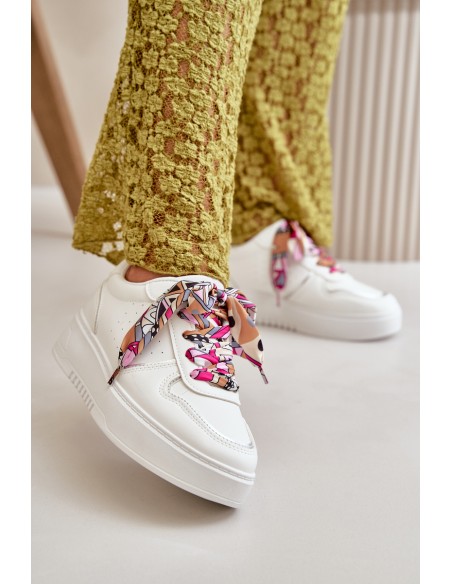 Women's Platform Sneakers With Decorative Lacing White Mistra