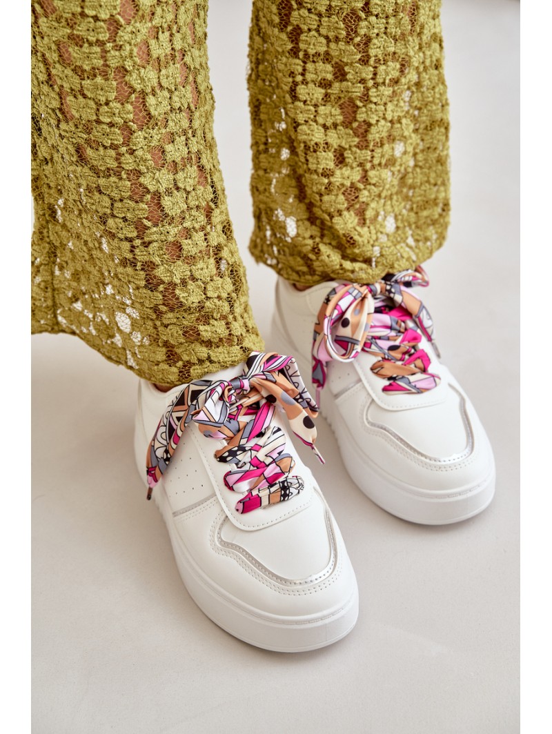 Women's Platform Sneakers With Decorative Lacing White Mistra