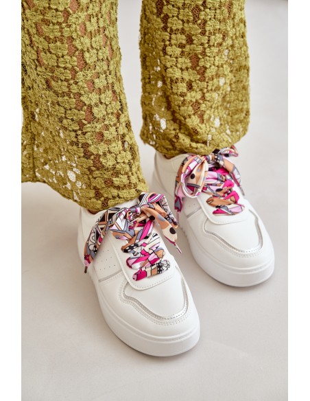 Women's Platform Sneakers With Decorative Lacing White Mistra
