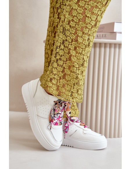 Women's Platform Sneakers With Decorative Lacing White Mistra