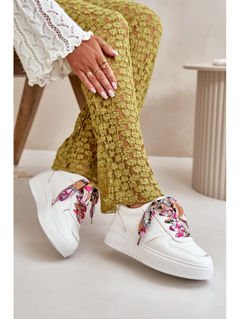 Women's Platform Sneakers With Decorative Lacing White Mistra