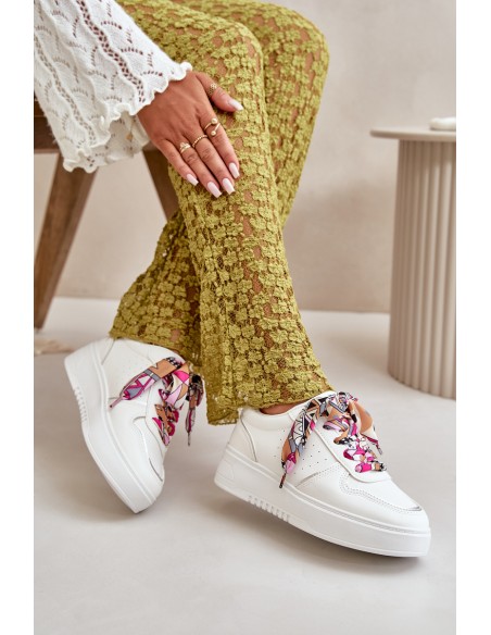 Women's Platform Sneakers With Decorative Lacing White Mistra
