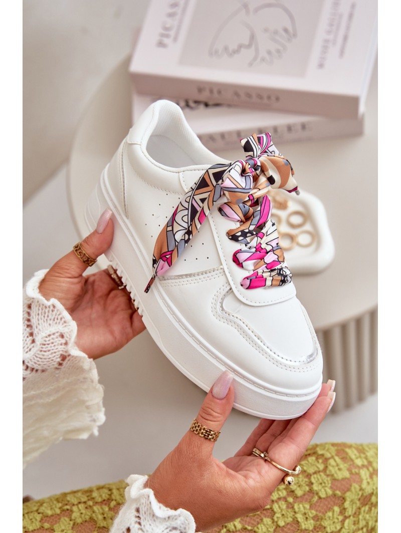 Women's Platform Sneakers With Decorative Lacing White Mistra