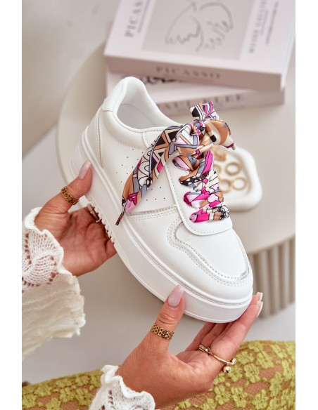 Women's Platform Sneakers With Decorative Lacing White Mistra