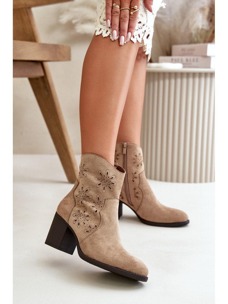 Boots With Perforated Shaft On Heel Eco Suede Beige Nevishiia