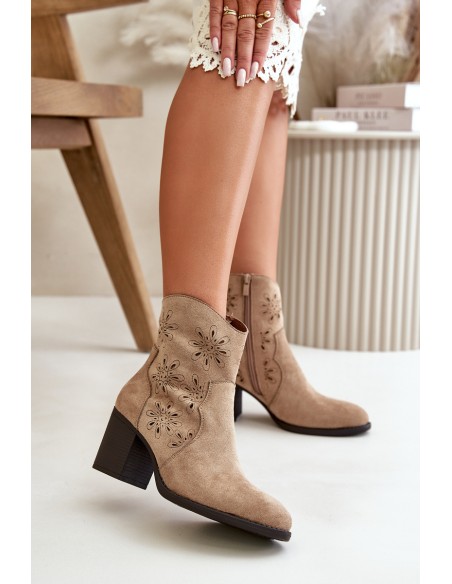 Boots With Perforated Shaft On Heel Eco Suede Beige Nevishiia