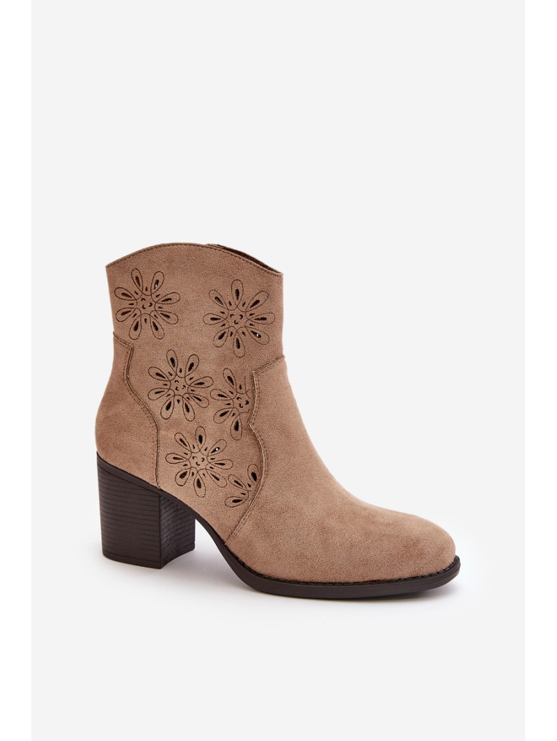 Boots With Perforated Shaft On Heel Eco Suede Beige Nevishiia