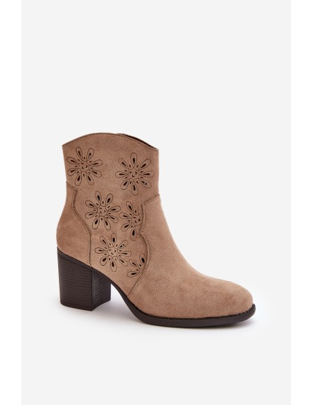 Boots With Perforated Shaft On Heel Eco Suede Beige Nevishiia