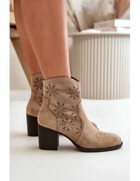 Boots With Perforated Shaft On Heel Eco Suede Beige Nevishiia